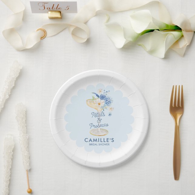 Assiettes En Carton Pétales bleues et parquet (Mariage)