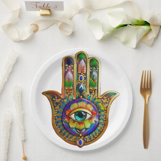 Assiettes En Carton Pétales de fleurs colorées Turquoise Troisième oei (Mariage)