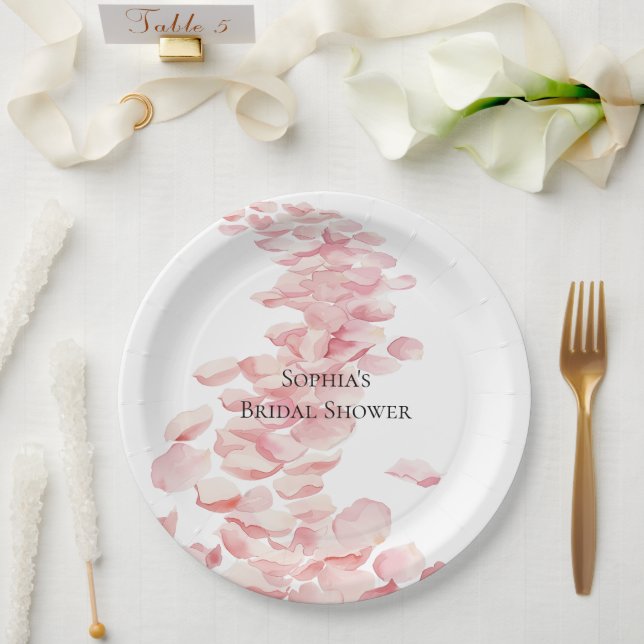 Assiettes En Carton Pétales rose romantique Fête des mariées florale (Mariage)