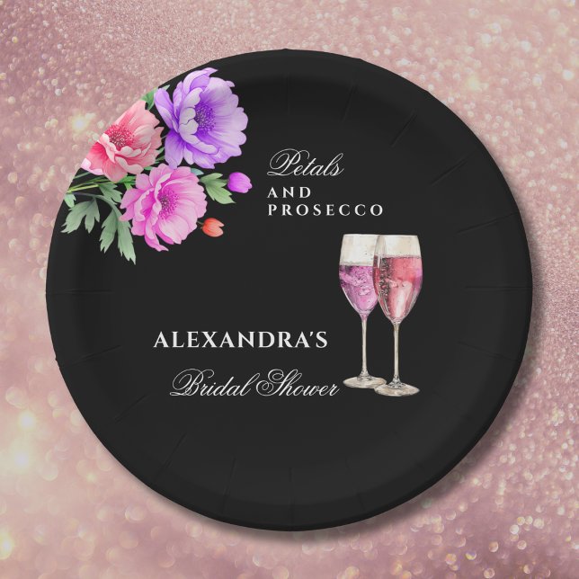 Assiettes En Carton Pétales roses et Fête des mariées Peony Prosecco (Créateur téléchargé)
