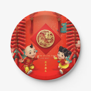 Assiettes En Carton Pétards chinois traditionnels Tiger Année PP04