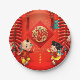 Assiettes En Carton Pétards chinois traditionnels Tiger Année PP09