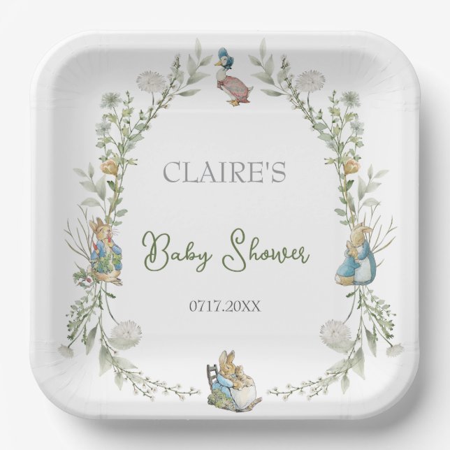Assiettes En Carton Peter le Baby shower Fleur sauvage d'aquarelle Rab (Recto)