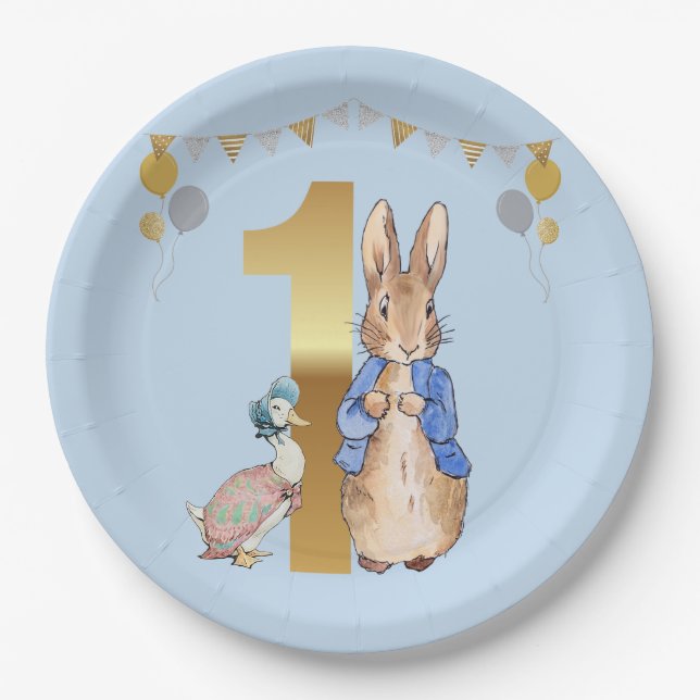 Assiettes En Carton Peter le lapin avec Jemima Premier anniversaire (Devant)