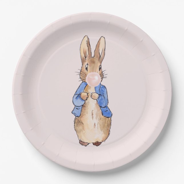Assiettes En Carton Peter le lapin souffle une bulle rose gomme (Devant)