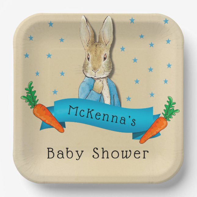 Assiettes En Carton Peter Rabbit Carottes et Stars Baby shower garçon (Recto)