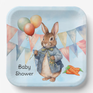 Assiettes En Carton Peter Rabbit Watercolor Baby shower garçon