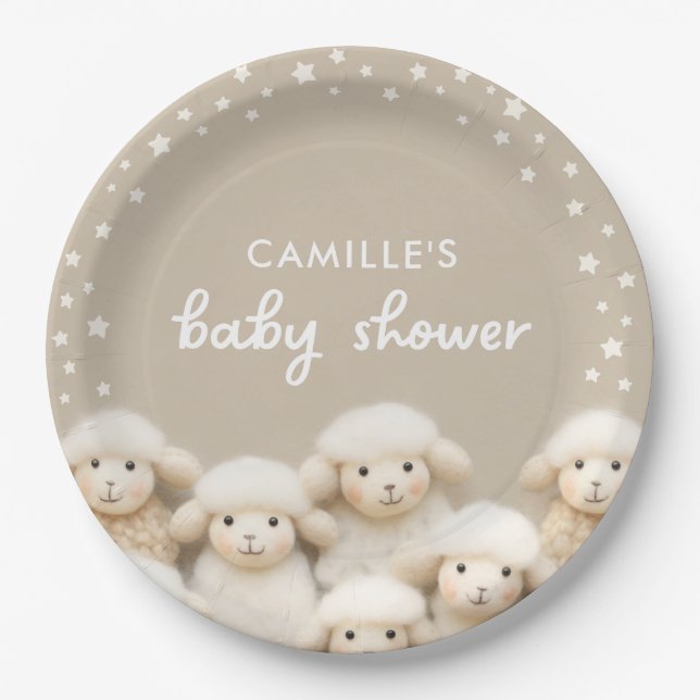 Assiettes En Carton Petit agneau Baby shower neutre de genre (Devant)