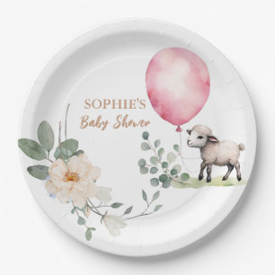 Assiettes En Carton "Petit Agneau doux" Baby shower rose floral