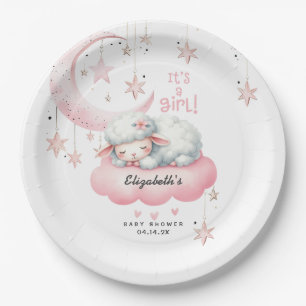 Assiettes En Carton Petit agneau rose Baby shower fille