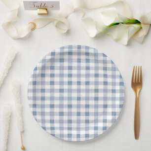 Assiettes En Carton Petit Baby shower à tarte bleu En vichy