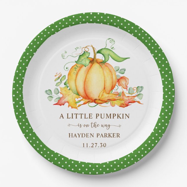 Assiettes En Carton Petit Baby shower Citrouille (Devant)