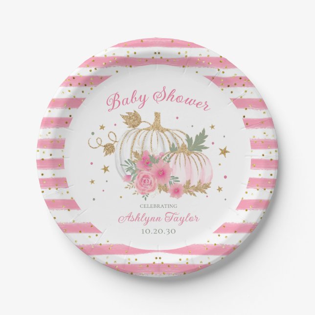 Assiettes En Carton Petit Baby shower Citrouille Twin Girl (Devant)