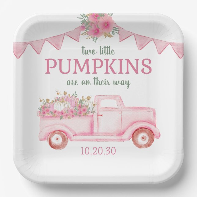 Assiettes En Carton Petit Baby shower Citrouille Twin Girl (Recto)
