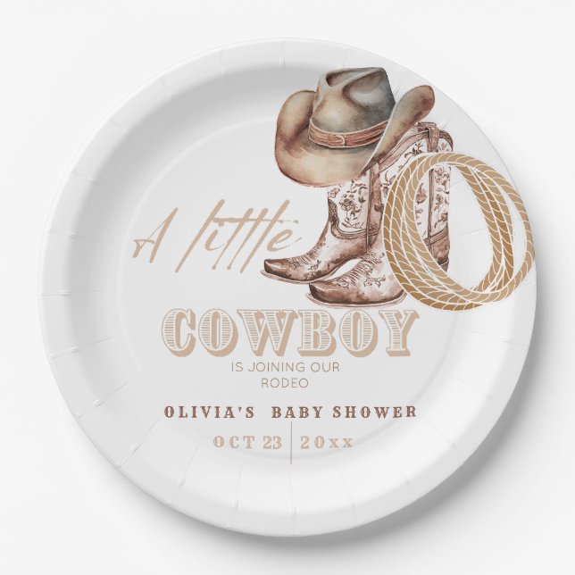 Assiettes En Carton Petit Baby shower Cowboy (Devant)
