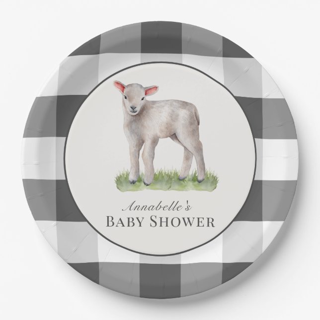 Assiettes En Carton Petit Baby shower d'agneau (Devant)