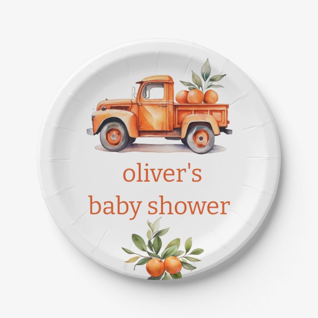 Assiettes En Carton petit baby shower d'agrumes de camion orange (Devant)