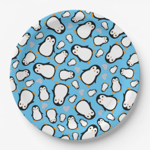 Assiettes En Carton Petit Baby shower de pingouin bleu garçon