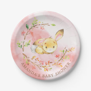Assiettes En Carton Petit baby shower doux 7" de filles de lapin plat