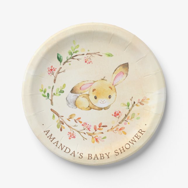 Assiettes En Carton Petit baby shower doux 7" de lapin plat (Devant)