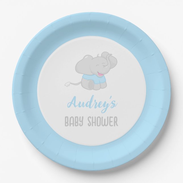 Assiettes En Carton Petit Baby shower éléphant (Devant)
