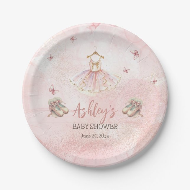 Assiettes En Carton Petit Baby shower fille Ballerina Tutu rose mignon (Devant)