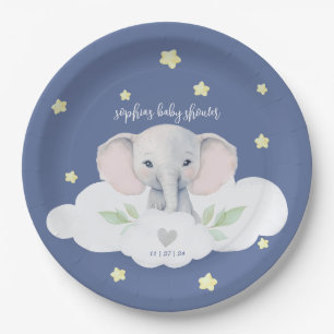Assiettes En Carton Petit Baby shower Garçon d'arachide Blue Elephant