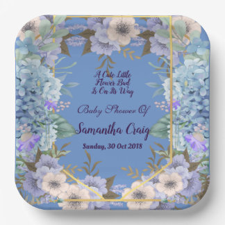 Assiettes En Carton Petit Baby shower Hydrangea bleu doux