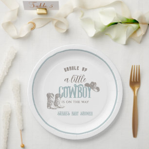 Assiettes En Carton Petit Baby shower Western Blue Boy
