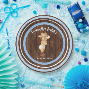 Assiettes En Carton Petit bébé Cowboy Western Baby shower bleu