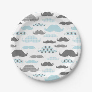 Assiettes En Carton Petit bleu de motif de moustaches d'homme
