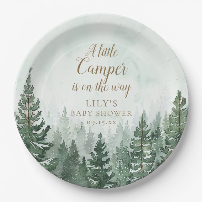 Assiettes En Carton Petit Camper Rustic Pine Tree Forest Baby shower (Devant)