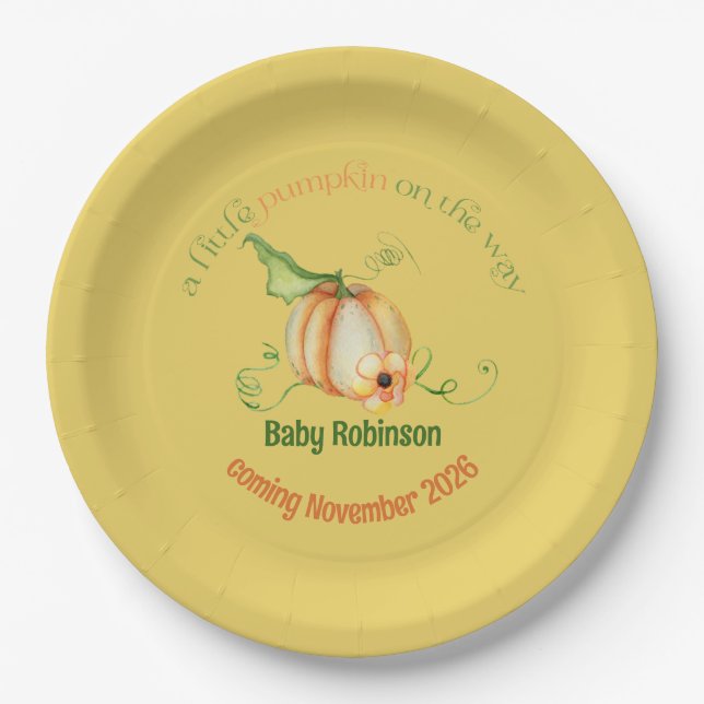 Assiettes En Carton Petit Citrouille Automne Baby shower neutre selon  (Devant)