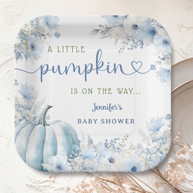 Assiettes En Carton Petit Citrouille Boy Baby shower d'automne bleu (Créateur téléchargé)