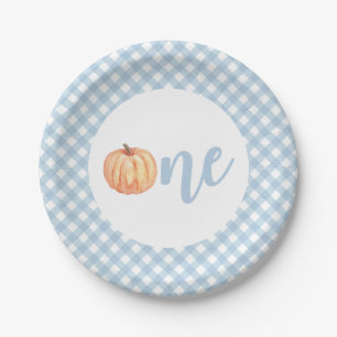 Assiettes En Carton Petit citrouille carreaux pastel bleu premier anni