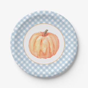 Assiettes En Carton Petit citrouille carreaux pastel bleu premier anni