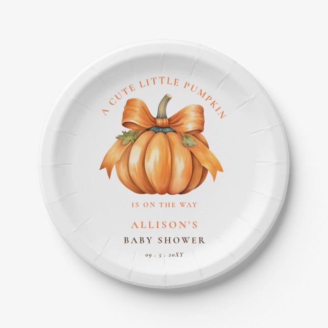 Assiettes En Carton petit citrouille en baby shower d'automne (Devant)