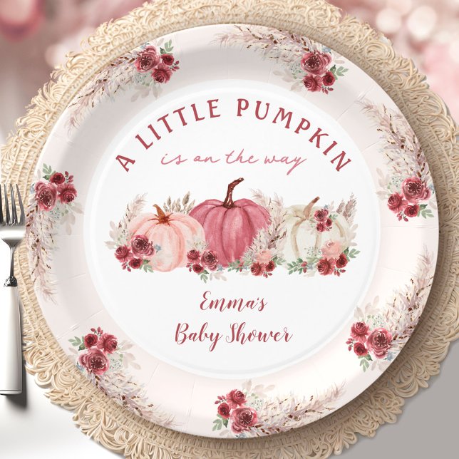 Assiettes En Carton Petit Citrouille Marsala Fall Boho Baby shower (Little Pumpkin Marsala Fall Boho Baby Shower Paper Plates)