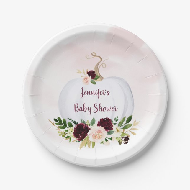 Assiettes En Carton Petit Citrouille Pink Gold Baby shower Bourgogne (Devant)
