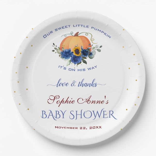 Assiettes En Carton Petit Citrouille Thanksgiving Baby shower Pap (Devant)