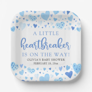 Assiettes En Carton Petit Coeur brise-coeur Bleu Baby shower Valentine