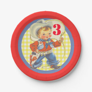 Assiettes En Carton Petit Cowboy Occidental Avec Corde Plaques d'Anniv