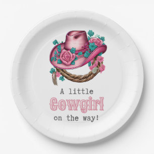 Assiettes En Carton Petit Cowgirl Western rose Casquette Baby shower f