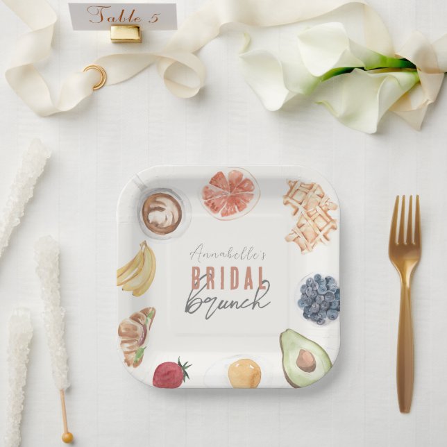 Assiettes En Carton Petit déjeuner de mariage aquarelle Gaufres Café F (Mariage)