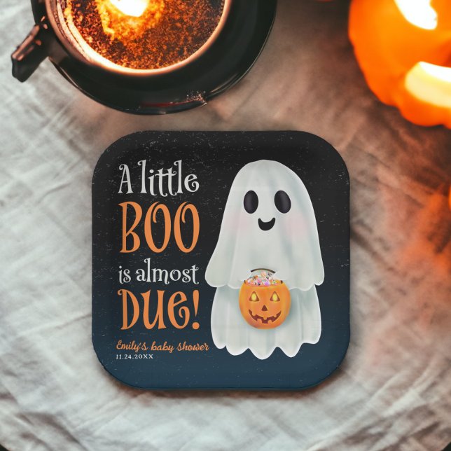 Assiettes En Carton Petit fantôme citrouille Halloween baby shower (Little boo ghost pumpkin Halloween baby shower Paper Plates)