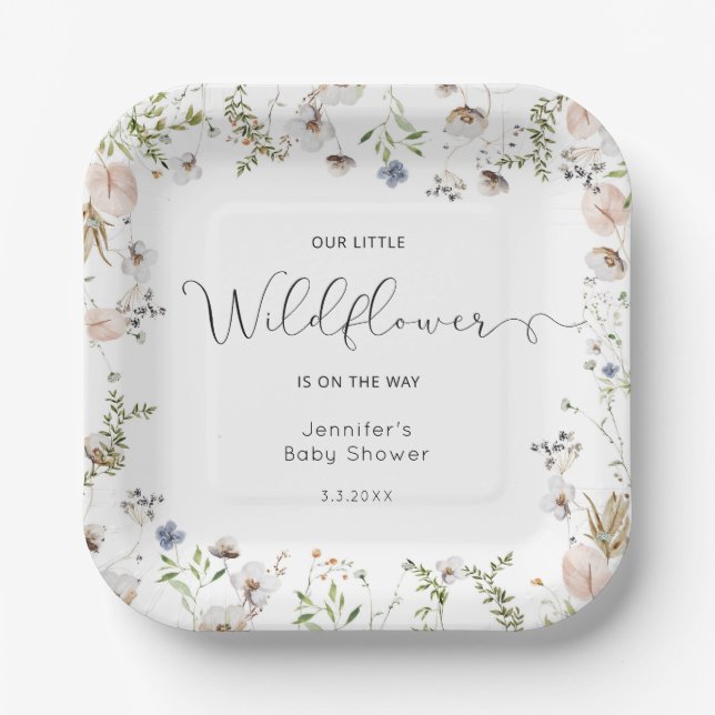 Assiettes En Carton Petit fleur sauvage en route baby shower (Recto)
