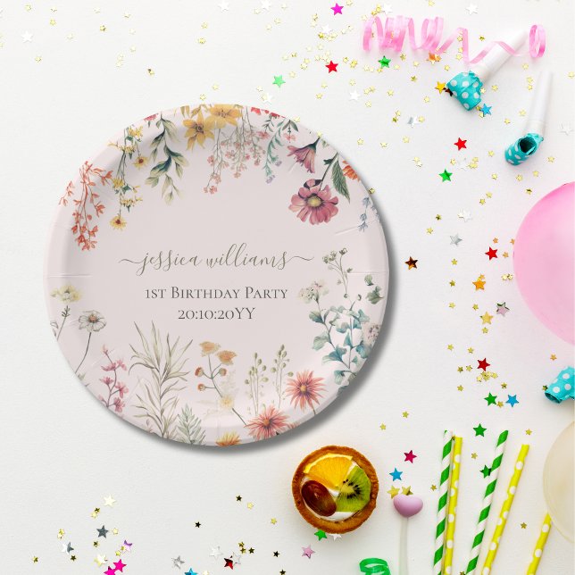 Assiettes En Carton Petit Fleur sauvage qui tourne un joli 1er anniver (Créateur téléchargé)