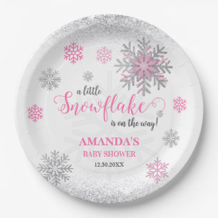 Assiettes En Carton Petit flocon de neige Rose Paillettes Argentées Ba
