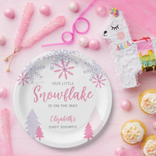 Assiettes En Carton Petit Flocon de neige sur le chemin Baby shower hi