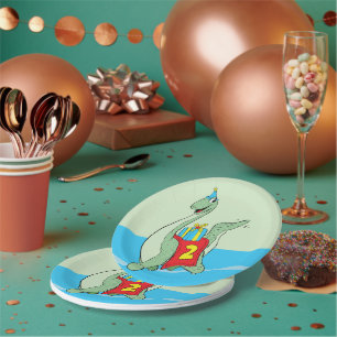 Assiettes En Carton Petit garçon, 2e anniversaire Dinosaur